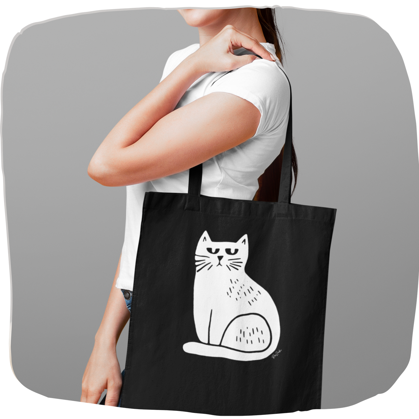 Sac tote en coton bio - Imprimé minimaliste de chat