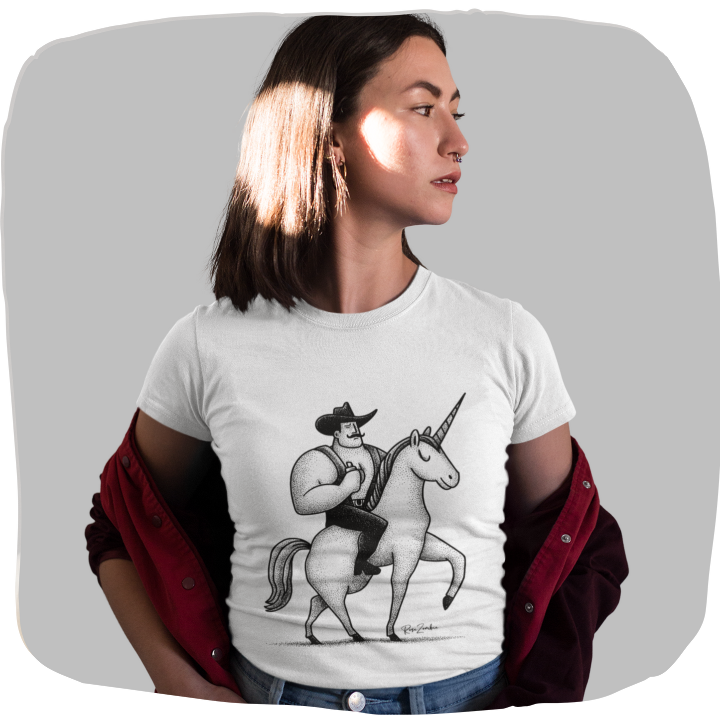 T-shirt coton recyclé — Cowboy chevauchant une licorne