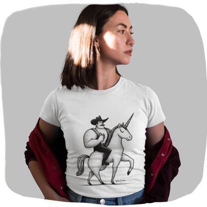 T-shirt coton recyclé — Cowboy chevauchant une licorne
