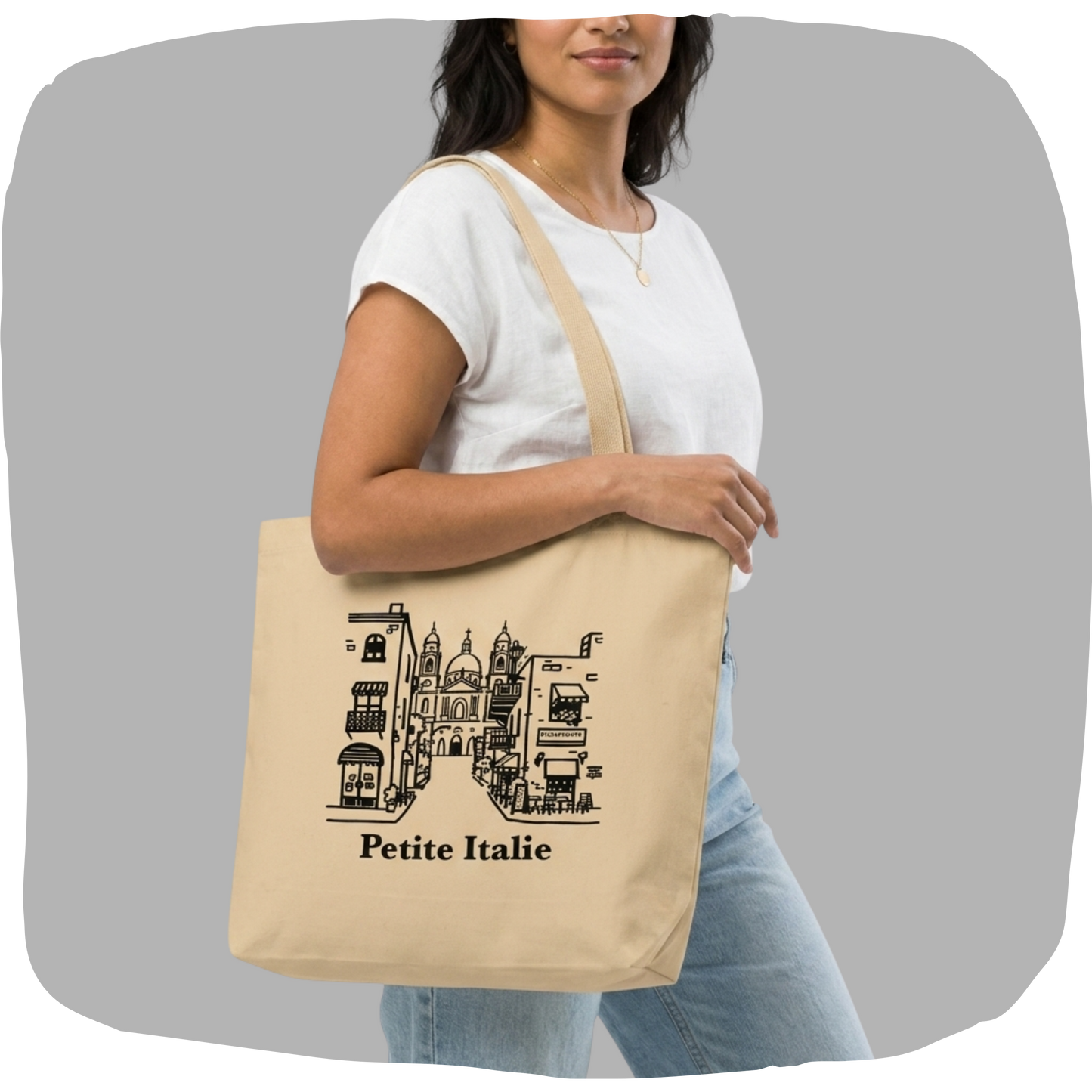 Sac tote beige en coton écolo - Petite Italie