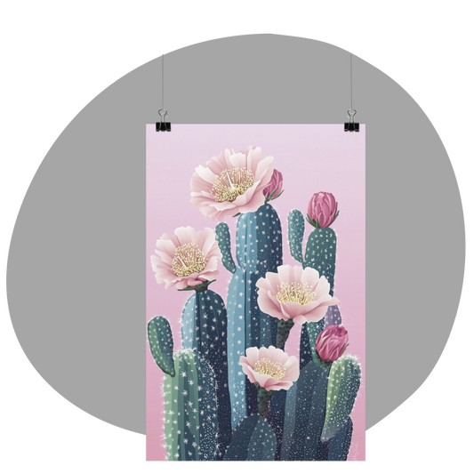 Poster imprimé écolo d'un cactus en fleurs