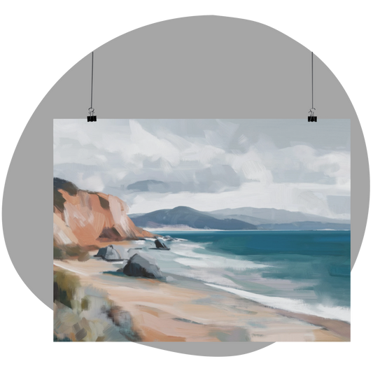 Poster imprimé écolo en style peinture - Paysage bord de mer
