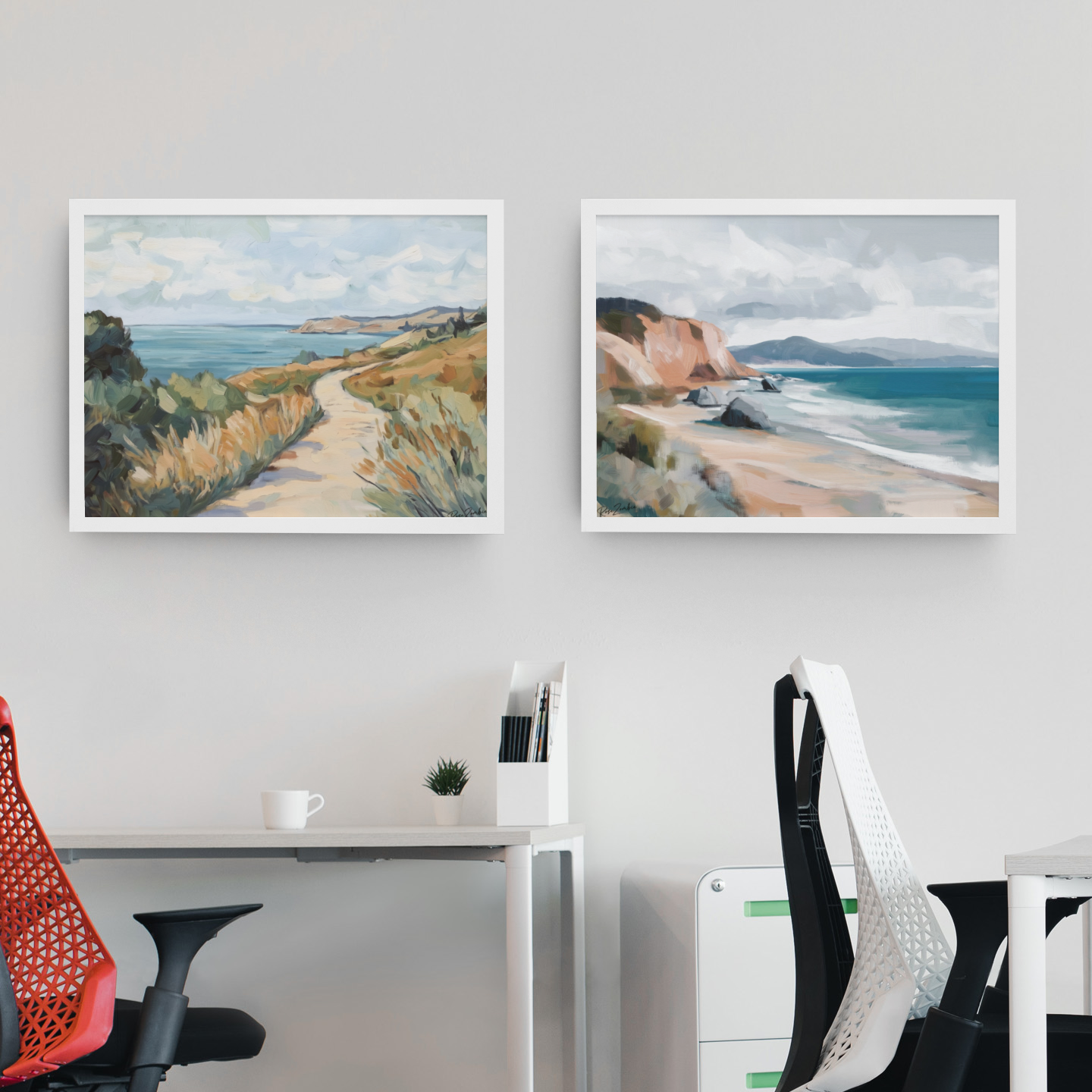 Poster imprimé écolo en style peinture - Paysage bord de mer