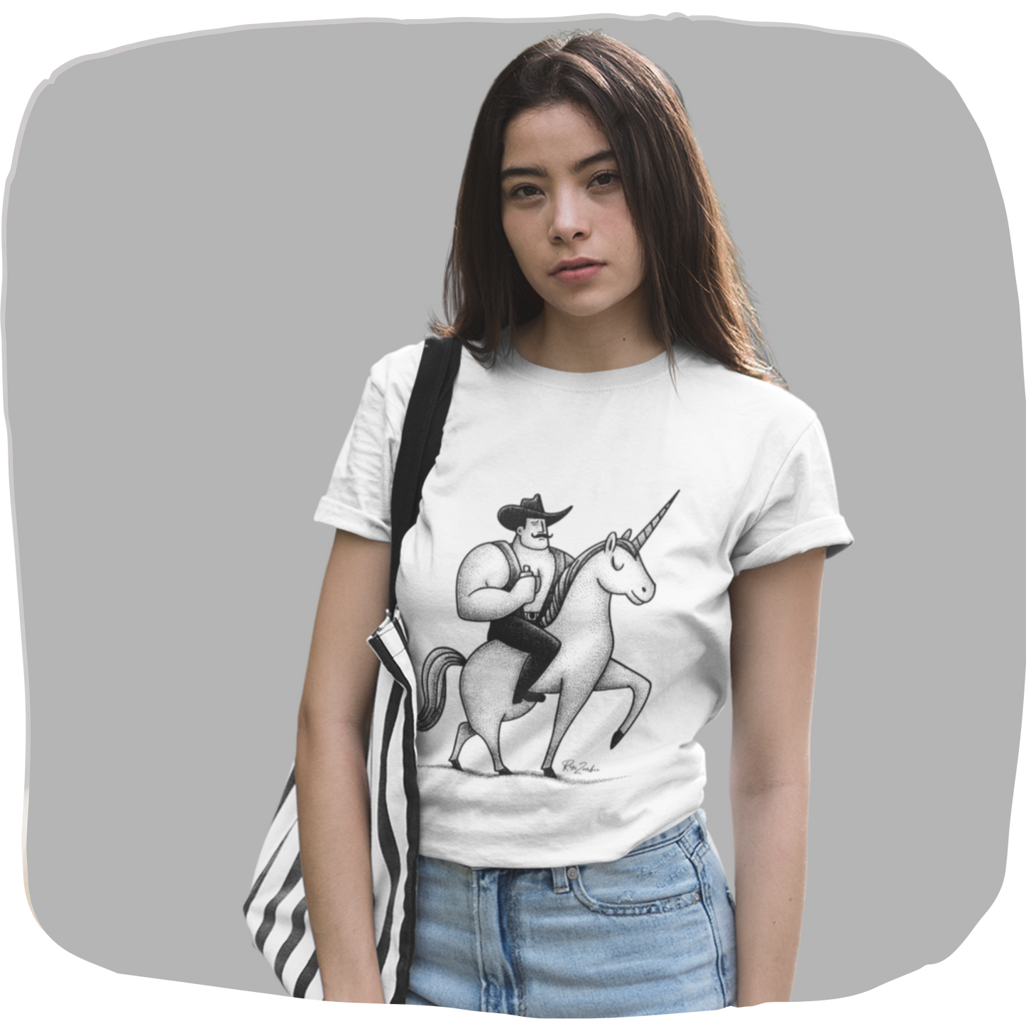 T-shirt coton recyclé — Cowboy chevauchant une licorne