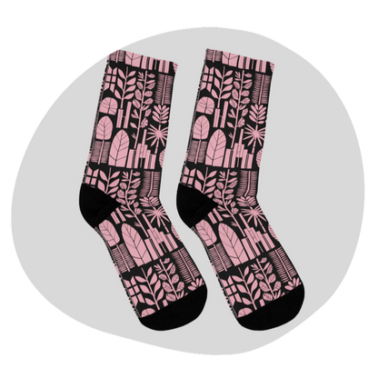 Chaussettes écolo - Motif  de plantes tropicales - rose zombie