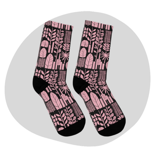Chaussettes écolo - Motif  de plantes tropicales - rose zombie