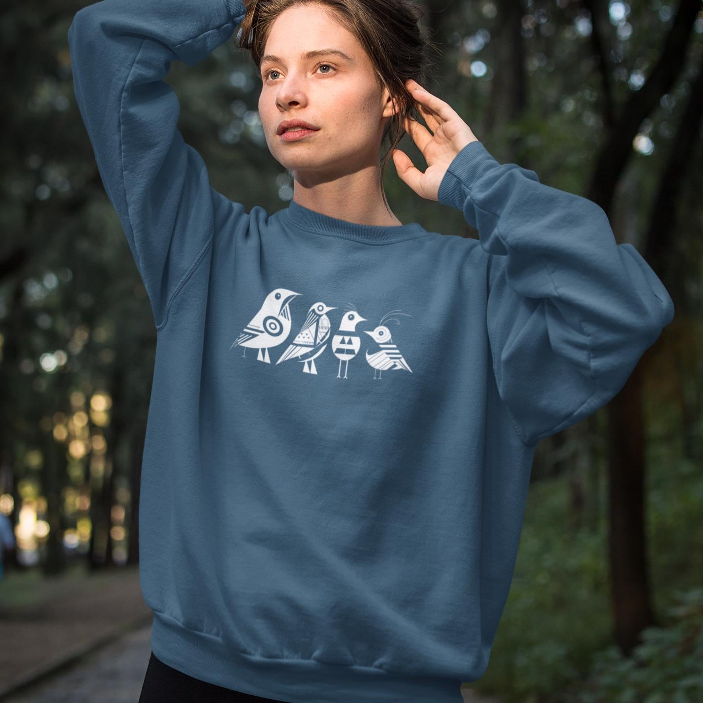 Pull en coton durable – Motif d'oiseaux géométriques