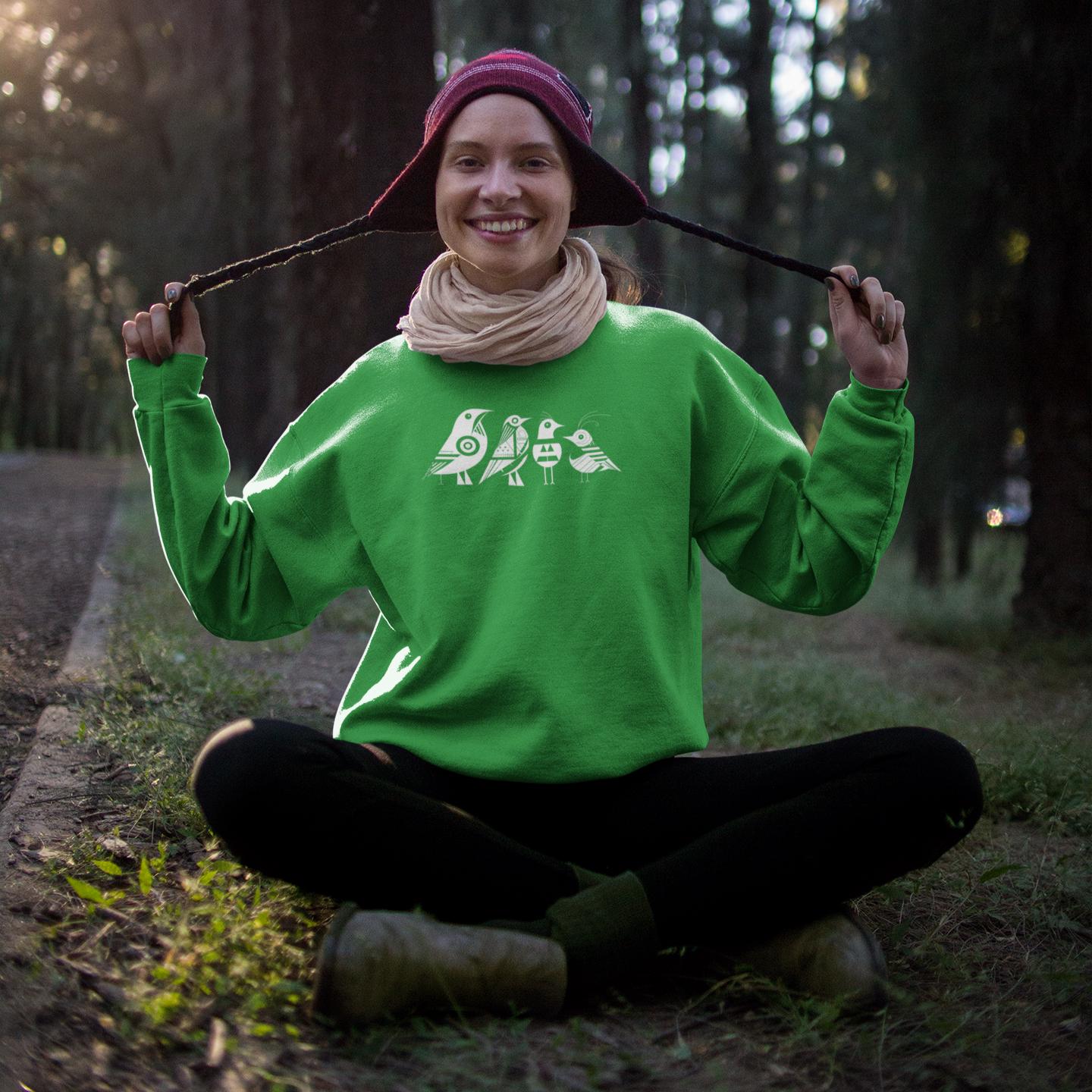 Pull en coton durable – Motif d'oiseaux géométriques