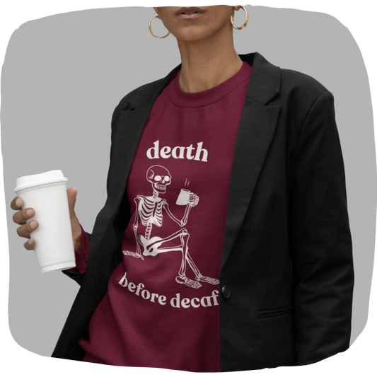 Pull en coton écolo – Squelette et tasse de café