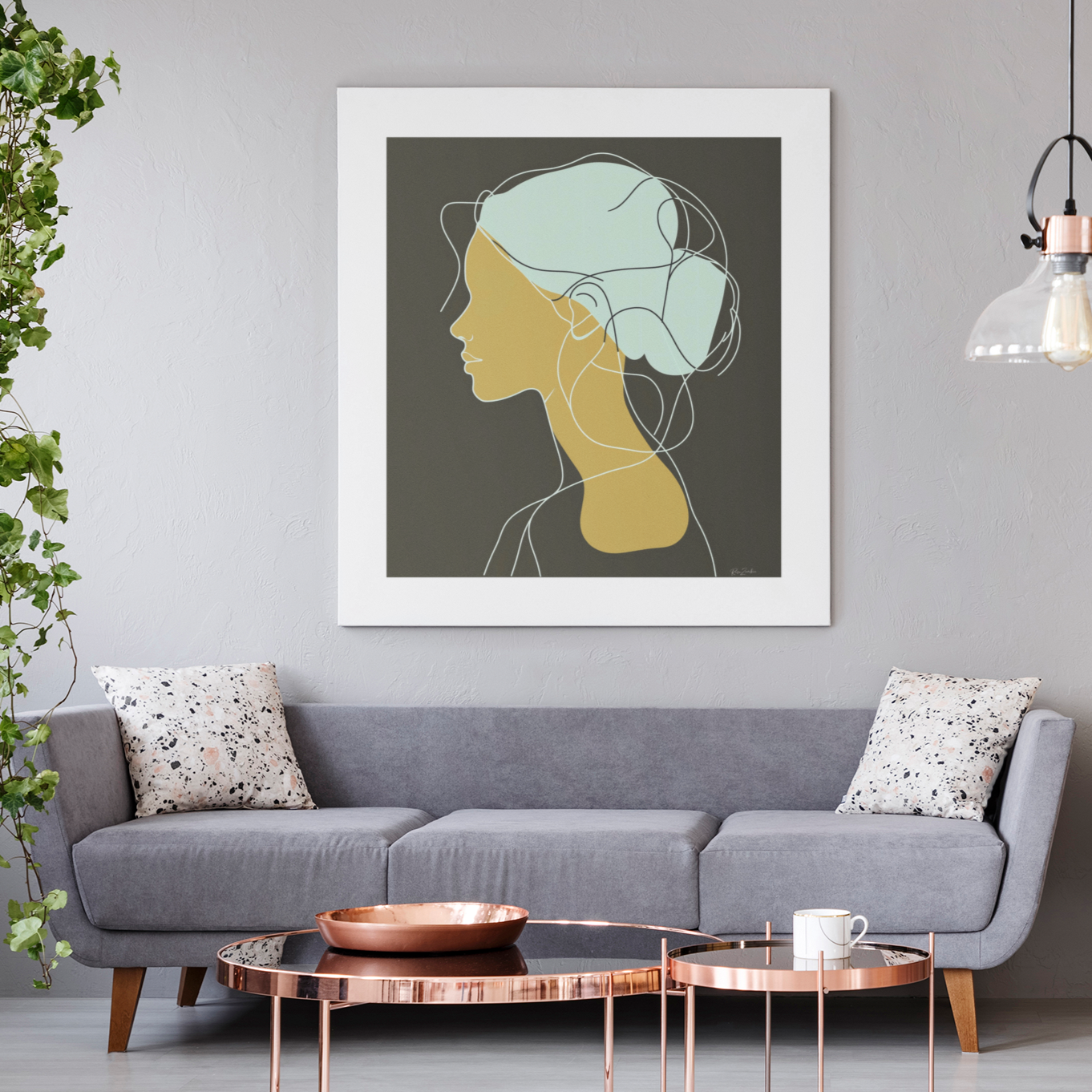 Póster impreso ecológico: Perfil de mujer dibujado con líneas