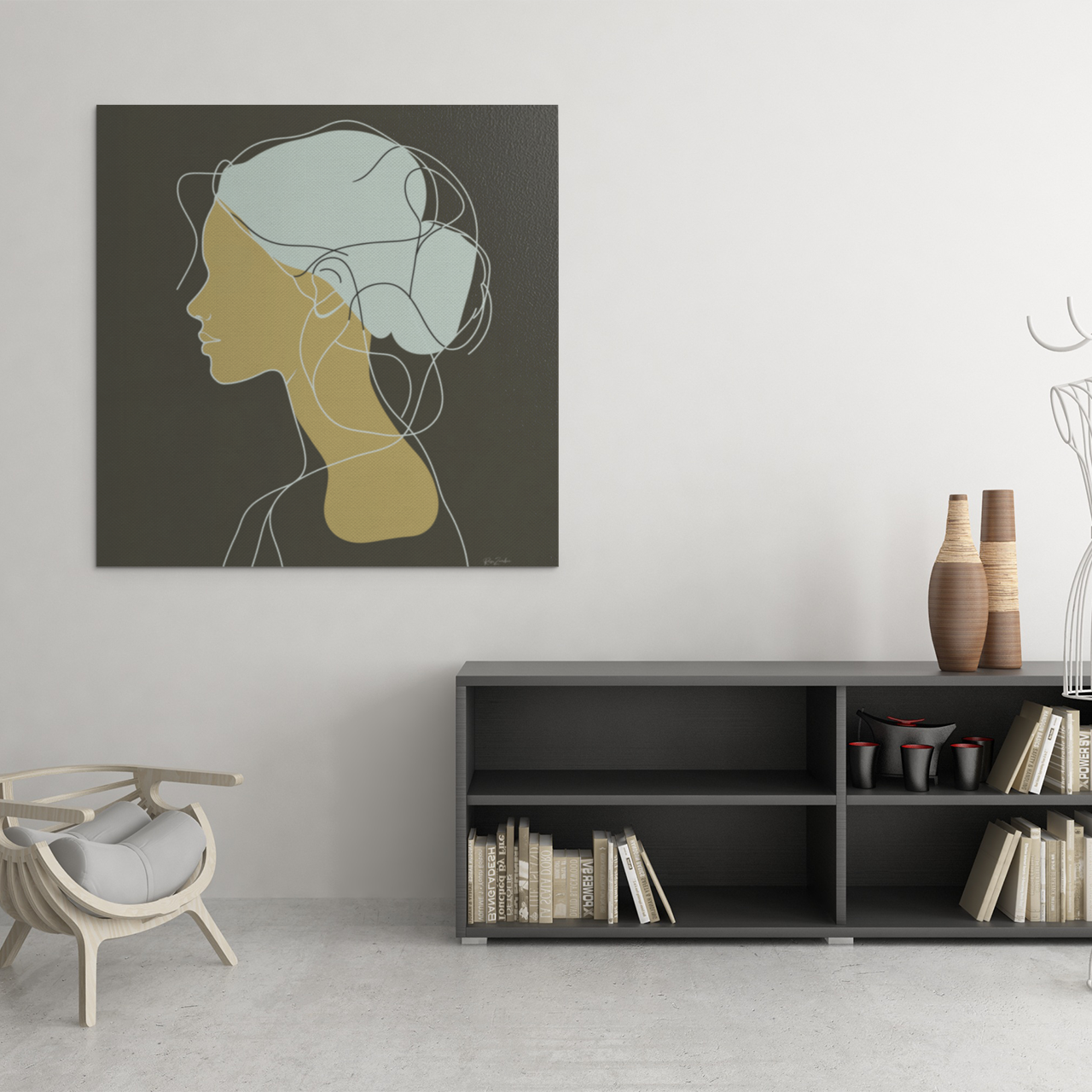 Póster impreso ecológico: Perfil de mujer dibujado con líneas