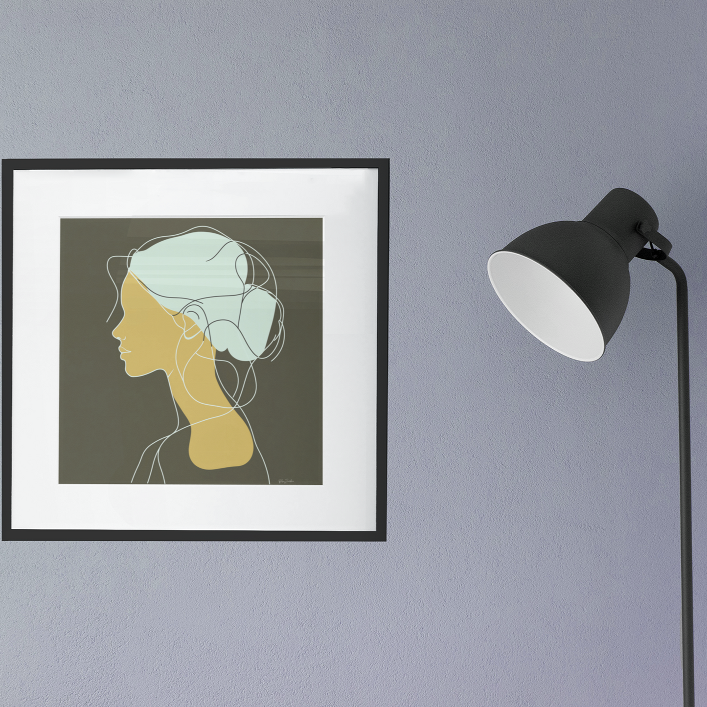 Póster impreso ecológico: Perfil de mujer dibujado con líneas