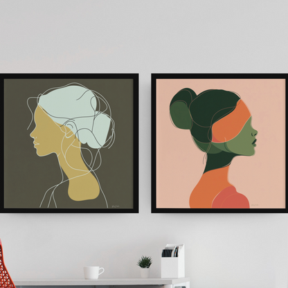 Póster impreso ecológico: Perfil de mujer dibujado con líneas