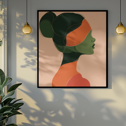 Póster impreso ecológico: Perfil de mujer dibujado con líneas