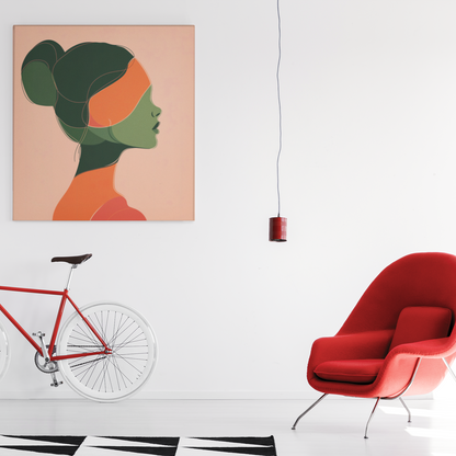 Póster impreso ecológico: Perfil de mujer dibujado con líneas