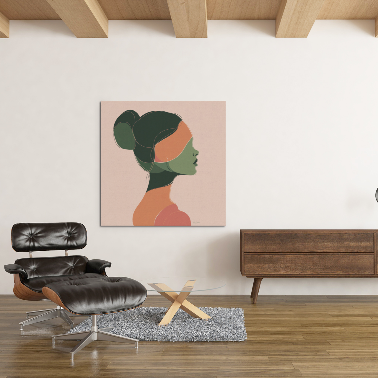 Póster impreso ecológico: Perfil de mujer dibujado con líneas