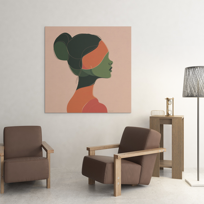 Póster impreso ecológico: Perfil de mujer dibujado con líneas