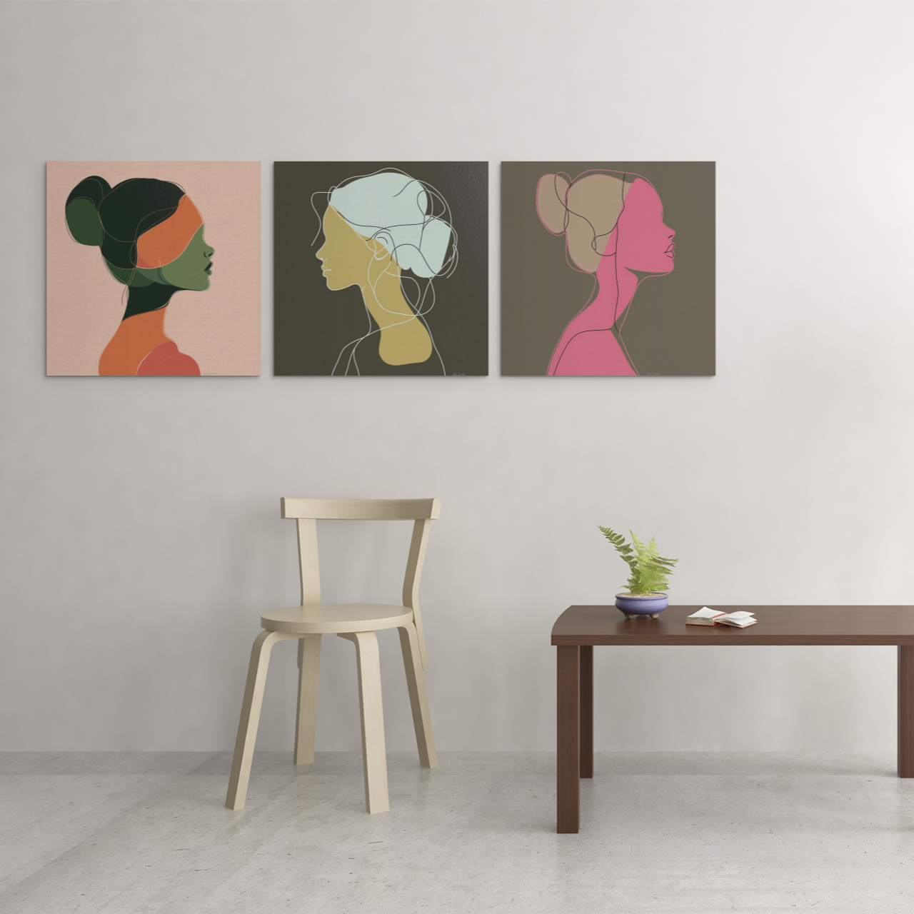 Póster impreso ecológico: Perfil de mujer dibujado con líneas