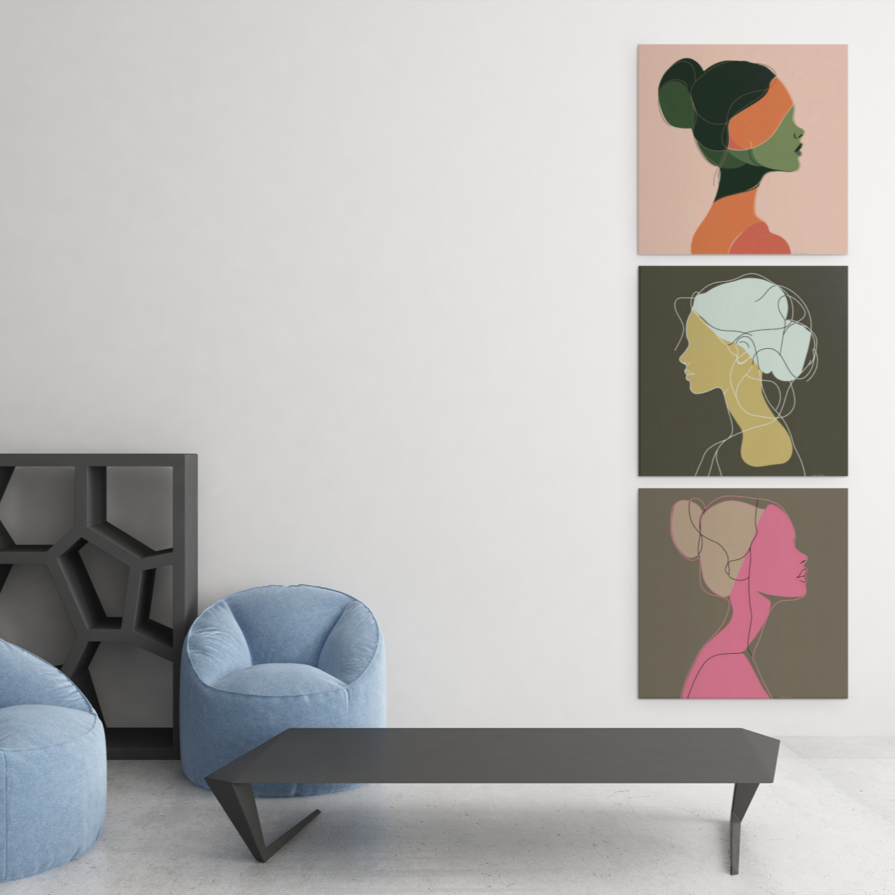 Póster impreso ecológico: Perfil de mujer dibujado con líneas