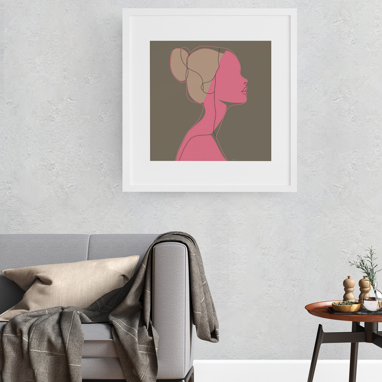 Póster impreso ecológico: Perfil de mujer dibujado con líneas