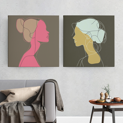 Póster impreso ecológico: Perfil de mujer dibujado con líneas