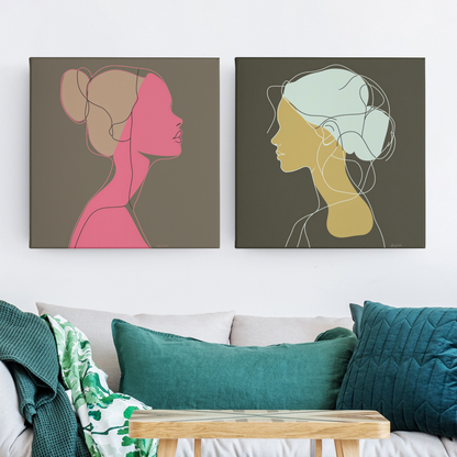 Póster impreso ecológico: Perfil de mujer dibujado con líneas