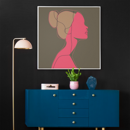 Póster impreso ecológico: Perfil de mujer dibujado con líneas