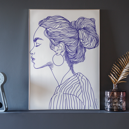 Affiche déco silhouette femme, dessin ligne écofriendly, style moderne, Rose Zombie