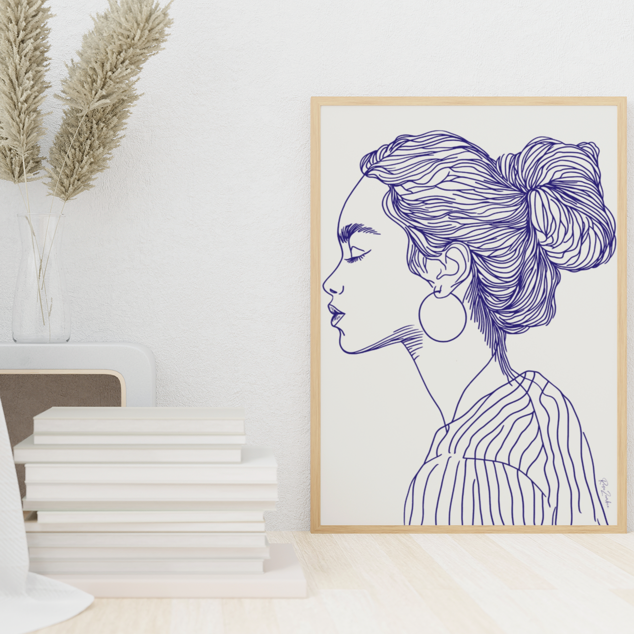Affiche déco rose zombie, dessin silhouette femme éco-responsable, style minimaliste, intérieur moderne