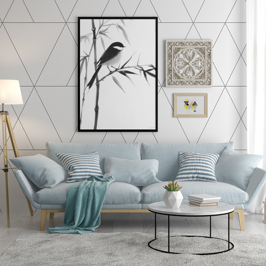 Poster imprimé écolo en style esquisse à l'encre de Chine - Illustration d'un oiseau