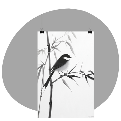 Poster imprimé écolo en style esquisse à l'encre de Chine - Illustration d'un oiseau