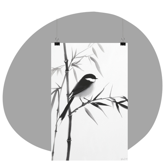 Poster imprimé écolo en style esquisse à l'encre de Chine - Illustration d'un oiseau