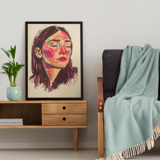 Poster imprimé écolo en style esquisse d'un visage de femme