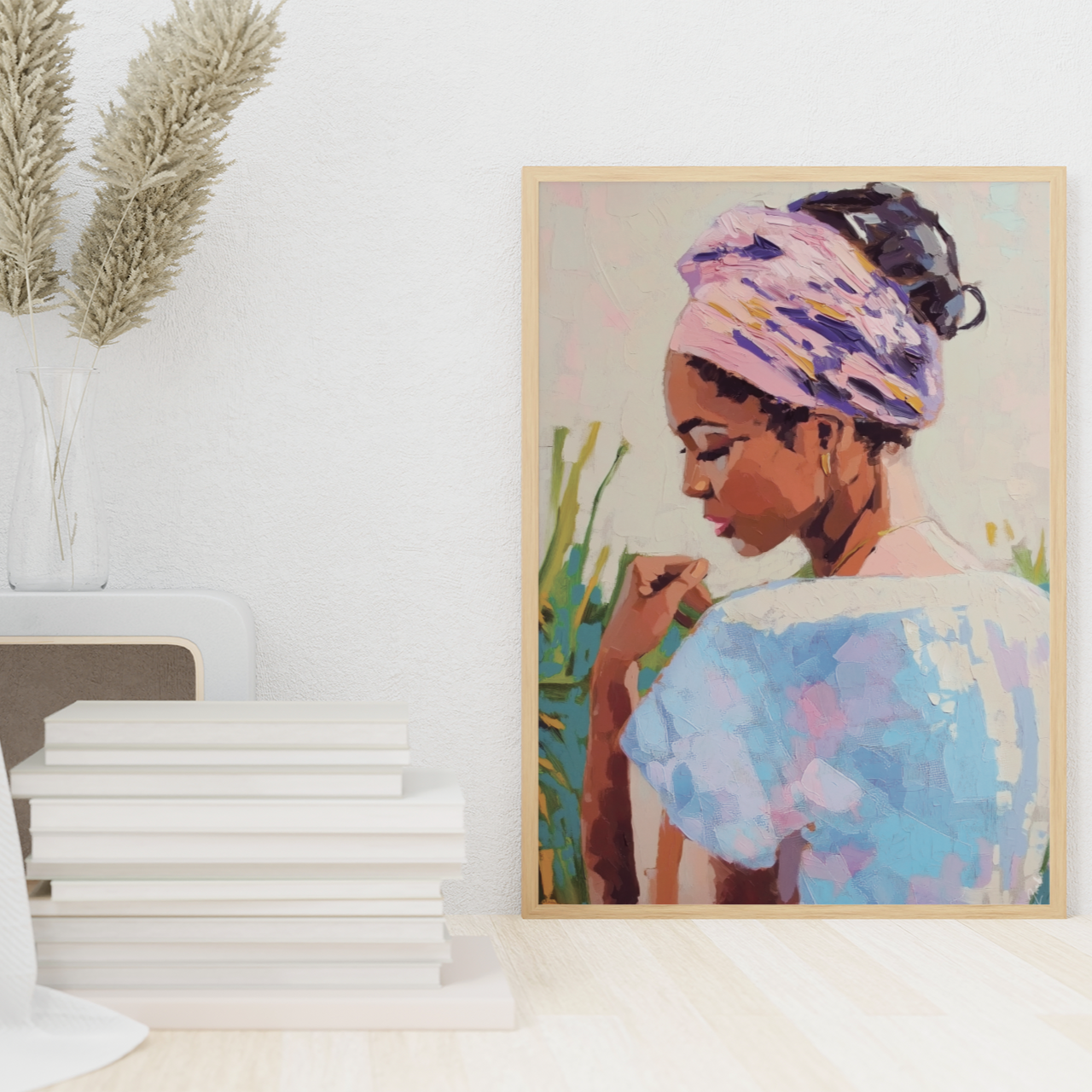 Affiche déco écofriendly femme créole colorée, style peinture, intérieur moderne, rose zombie