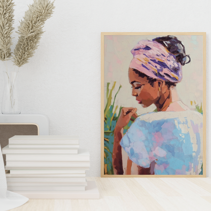 Affiche déco écofriendly femme créole colorée, style peinture, intérieur moderne, rose zombie