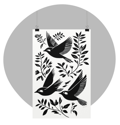 Poster imprimé Habitat - Motif d'oiseaux - rose zombie