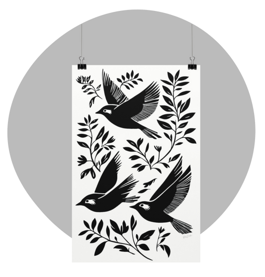 Poster imprimé Habitat - Motif d'oiseaux - rose zombie