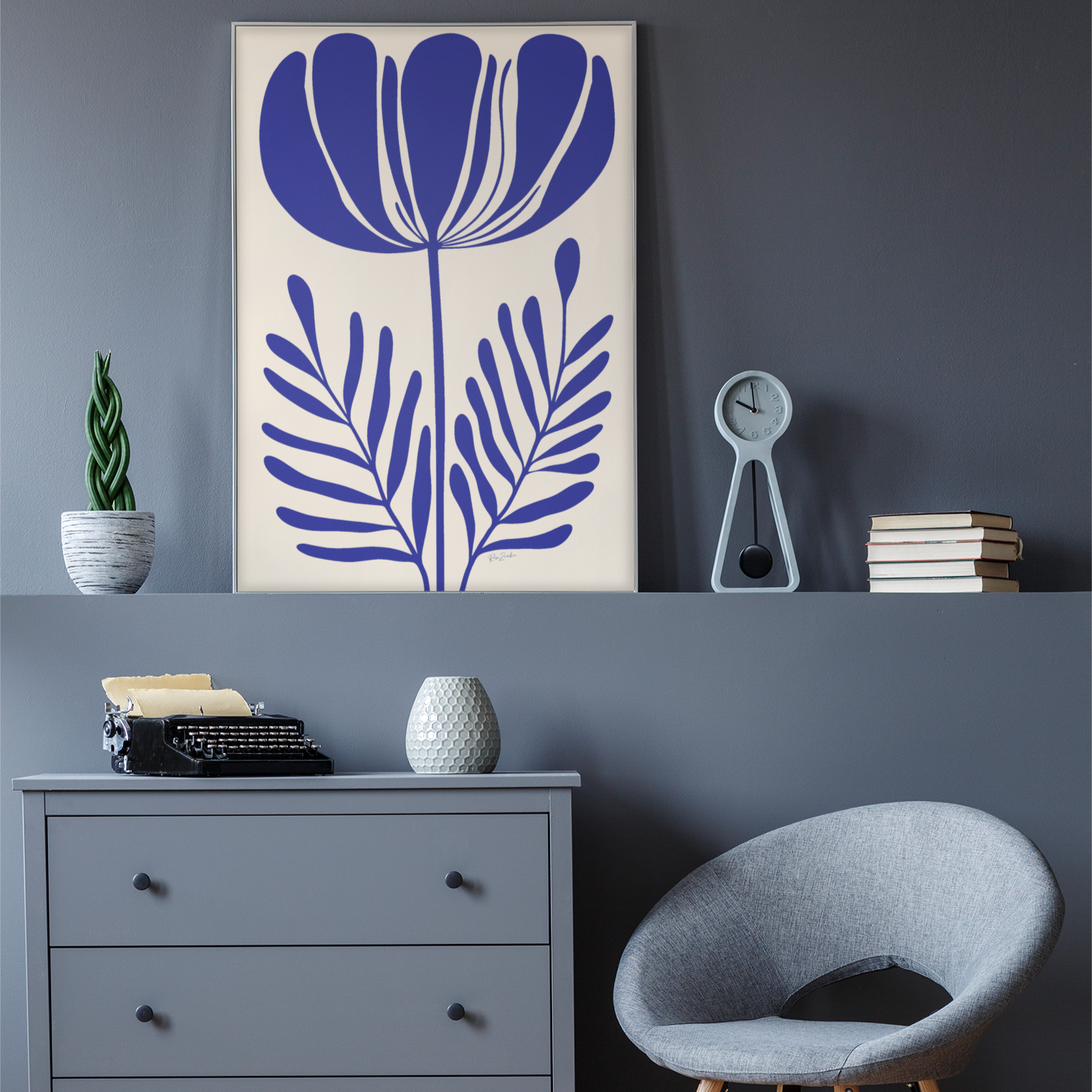 Ecofriendly poster linocut style flowers