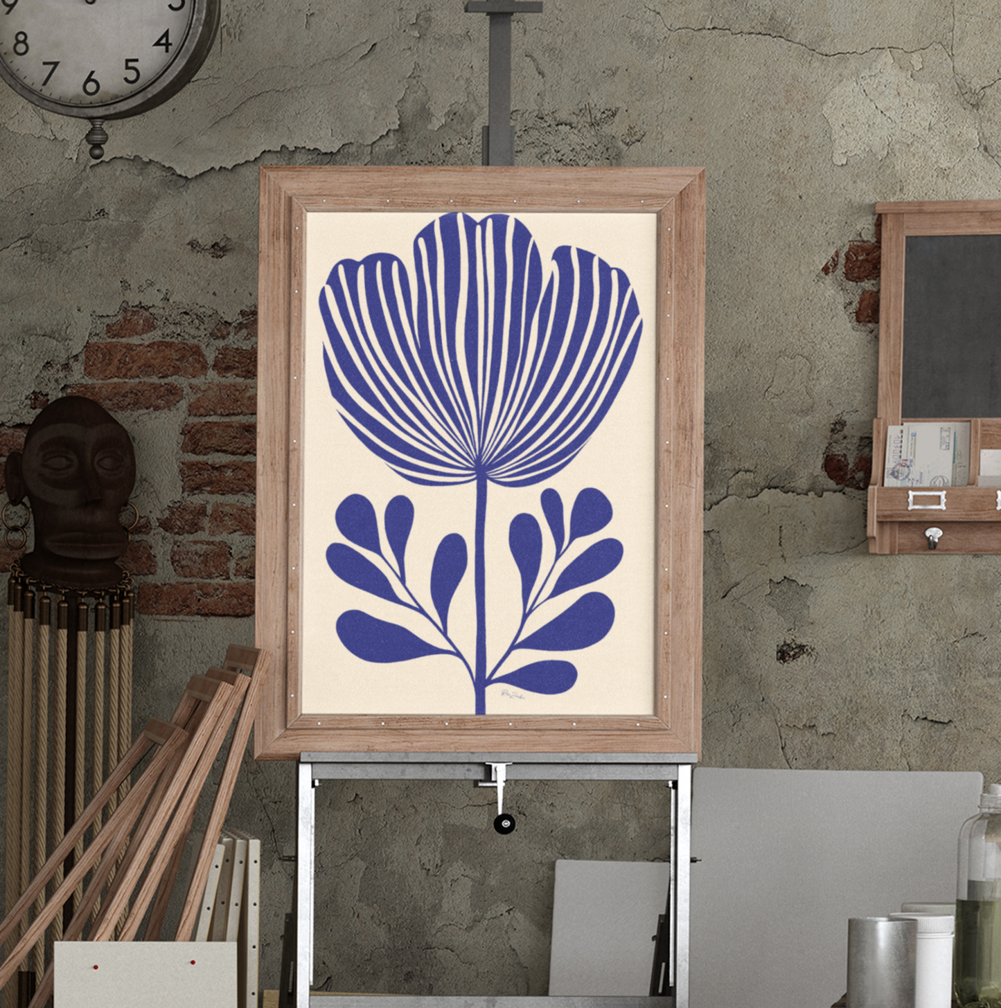 Póster de flores tropicales en estilo linograbado