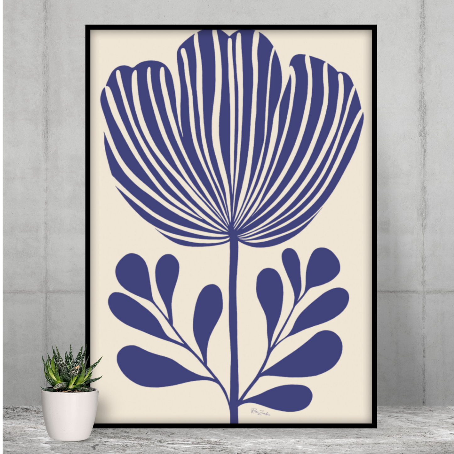 Póster de flores tropicales en estilo linograbado