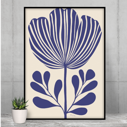 Póster de flores tropicales en estilo linograbado