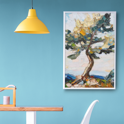 Póster impreso de un paisaje de estilo impresionista.
