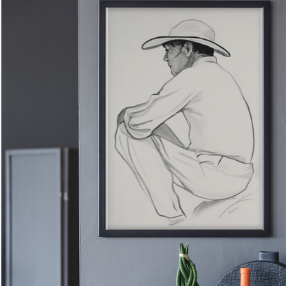 Póster impreso ecológico en estilo boceto de un hombre.