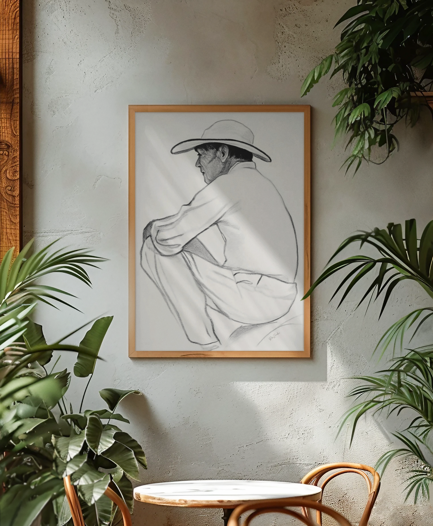 Póster impreso ecológico en estilo boceto de un hombre.