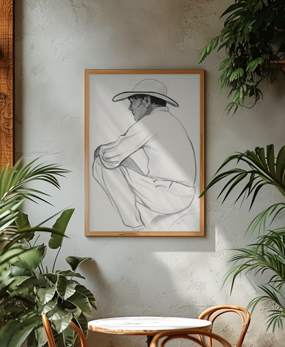 Póster impreso ecológico en estilo boceto de un hombre.