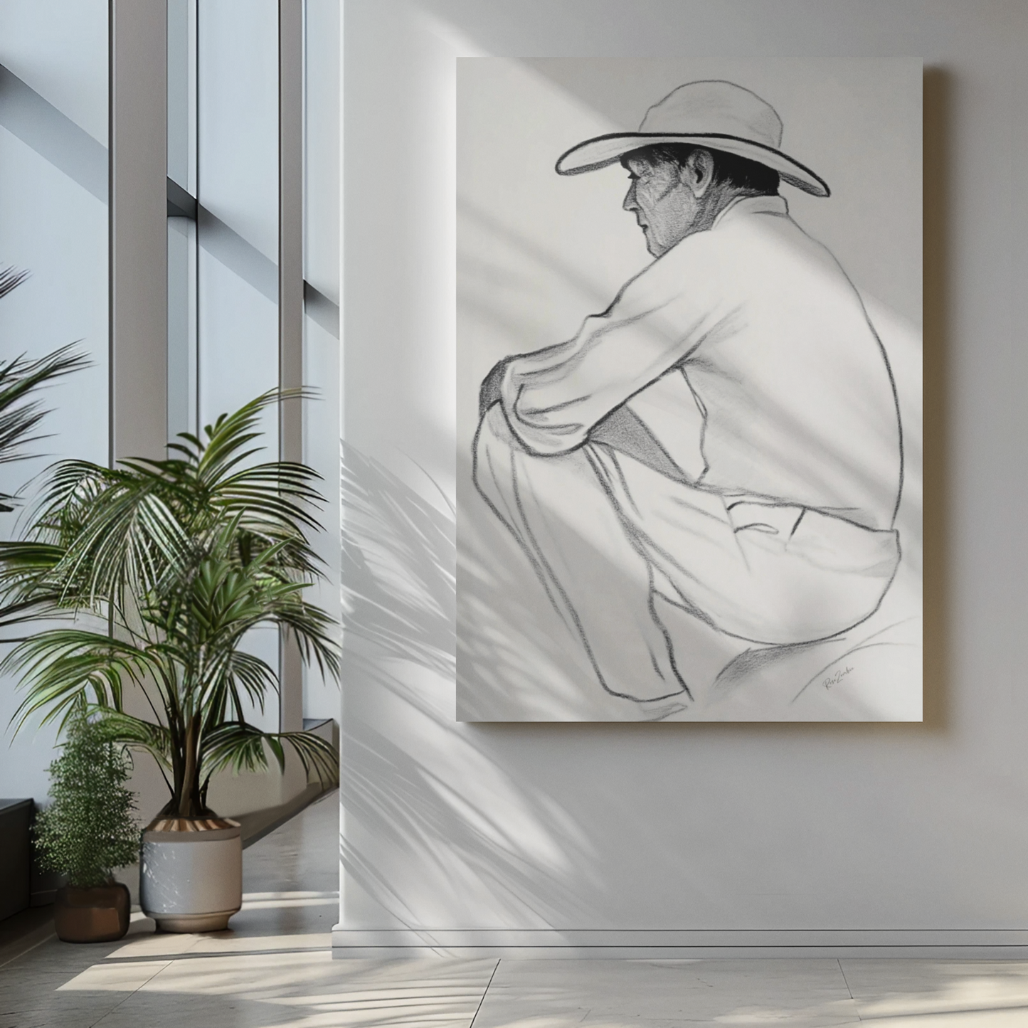 Póster impreso ecológico en estilo boceto de un hombre.