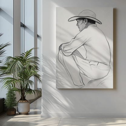 Póster impreso ecológico en estilo boceto de un hombre.