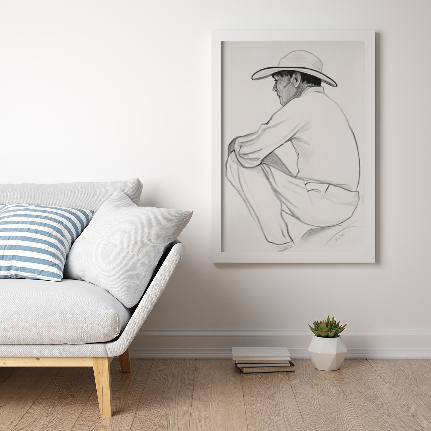 Póster impreso ecológico en estilo boceto de un hombre.