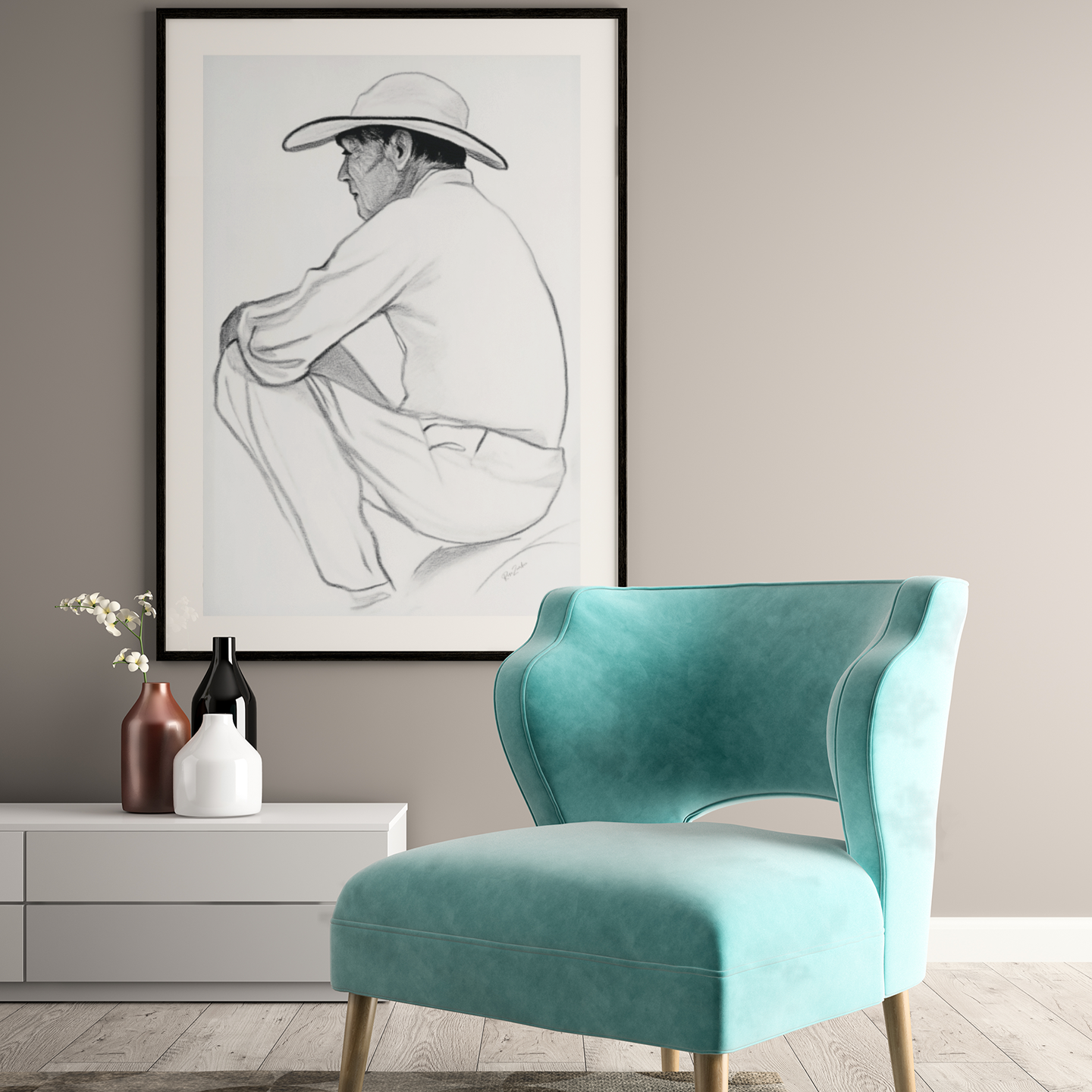 Póster impreso ecológico en estilo boceto de un hombre.