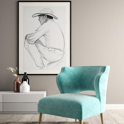 Póster impreso ecológico en estilo boceto de un hombre.